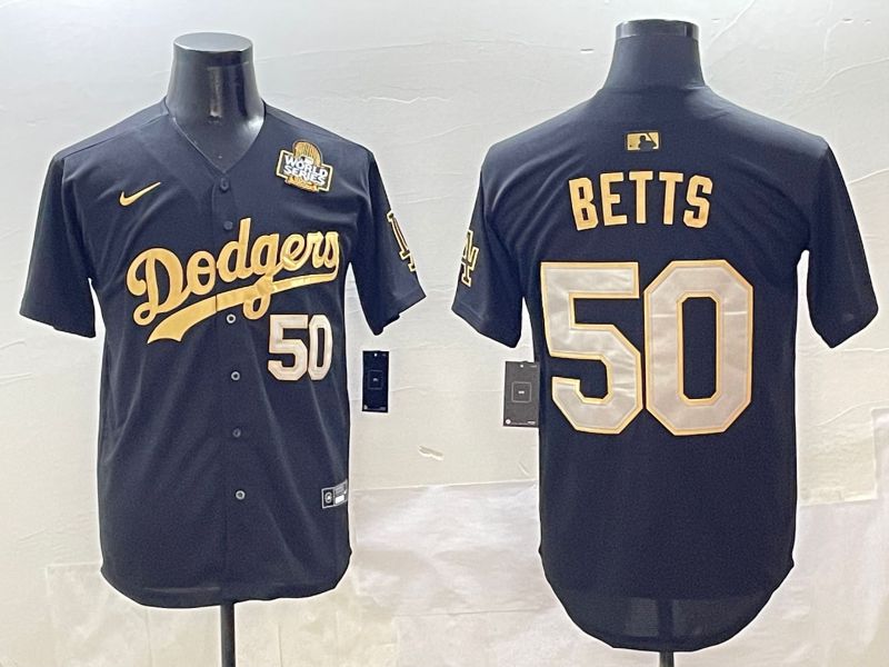 Men Los Angeles Dodgers 50 Betts Black Gold Nike 2025 MLB Jersey style 4268